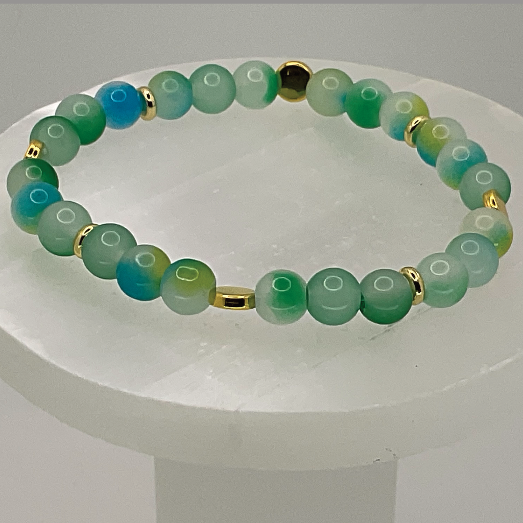 Green Chalcedony Bracelet with Gold Star Spacers