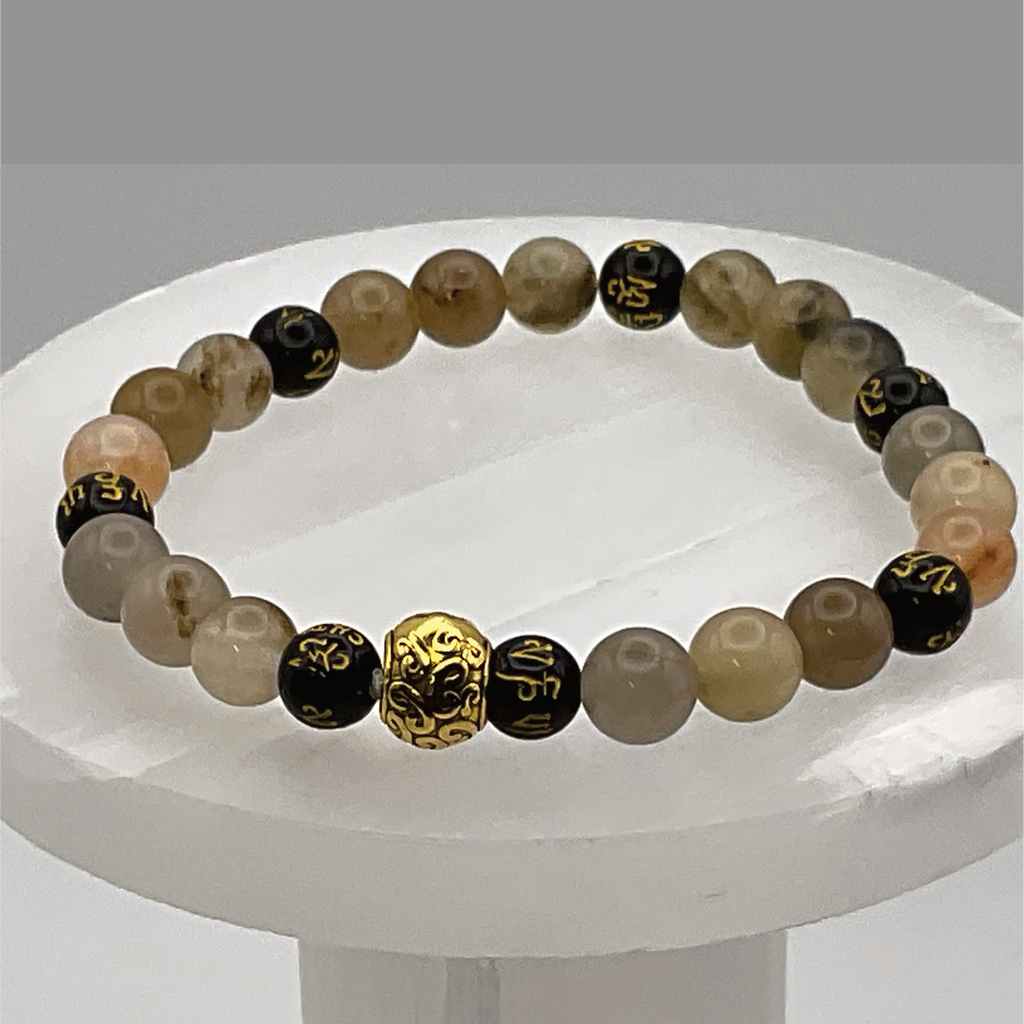 Pulsera Pixiu de Cuarzo Fantasma con Separador Tono Dorado