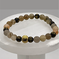 Pulsera Pixiu de Cuarzo Fantasma con Separador Tono Dorado