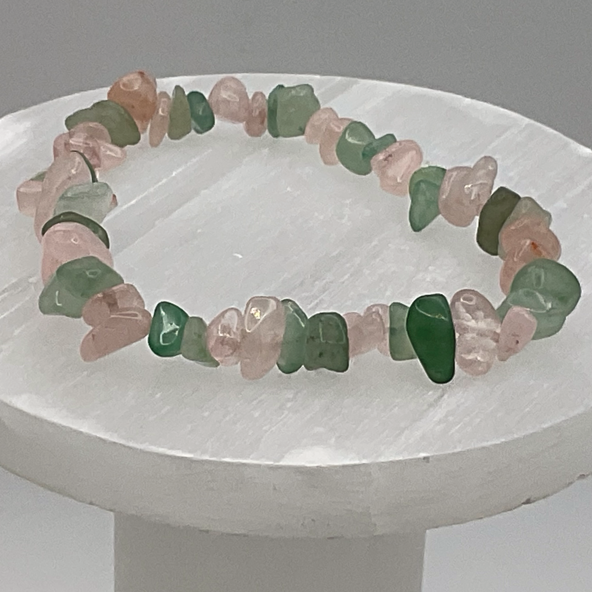 Chipped Rose Quartz Green Chalcedony Bracelet