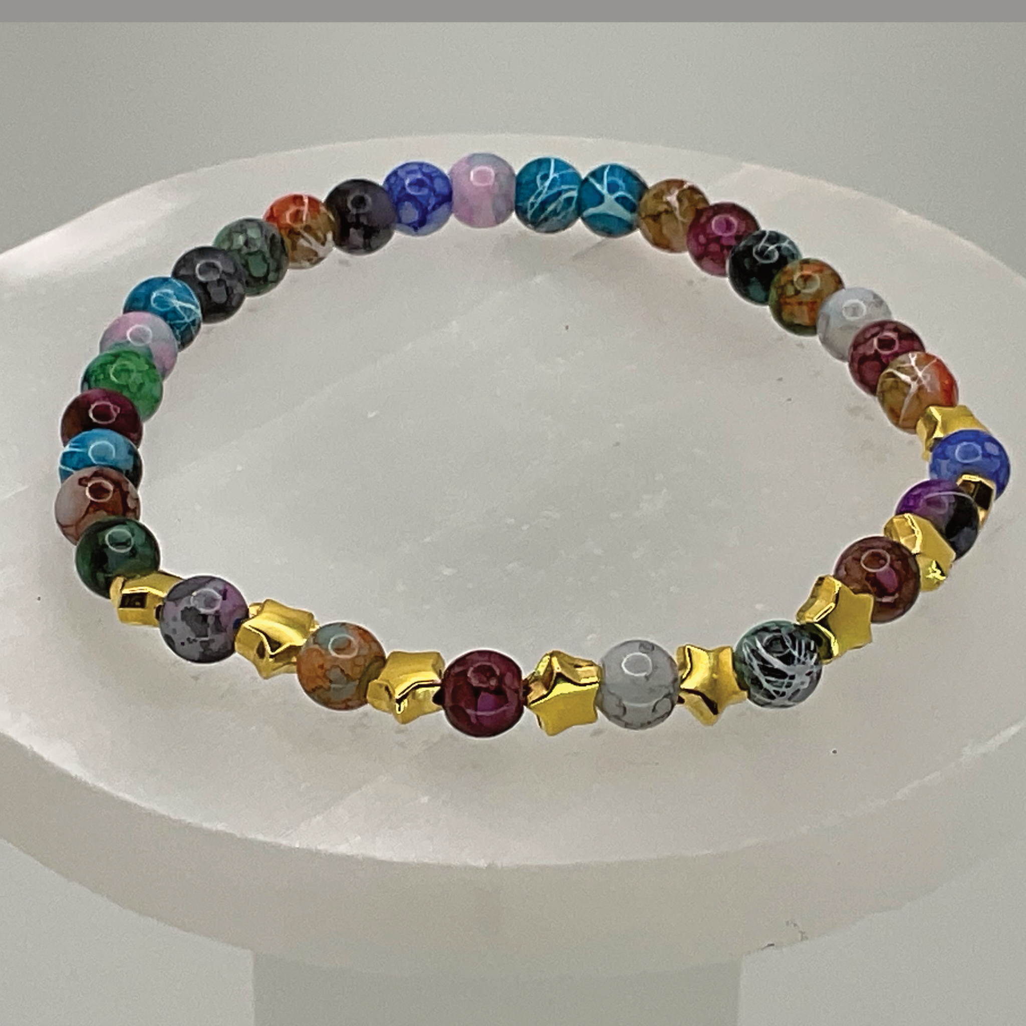 Multicolored Dragon Vein Agate Bracelet with Gold Star Spacers