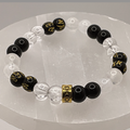 Clear Quartz Milky Quartz Black Pixiu Bracelet with Gold Tone Barrel Spacers
