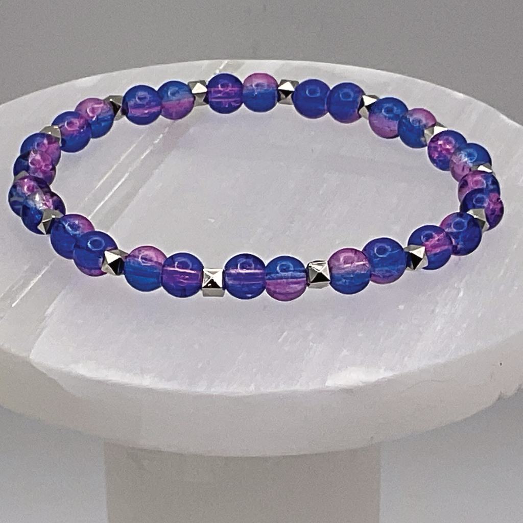 Blue Violet Glass Bracelet with Silver Spacers