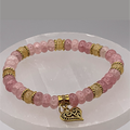 Pink Yellow Tourmaline Heart Charm Bracelet with Gold Tone Spacers