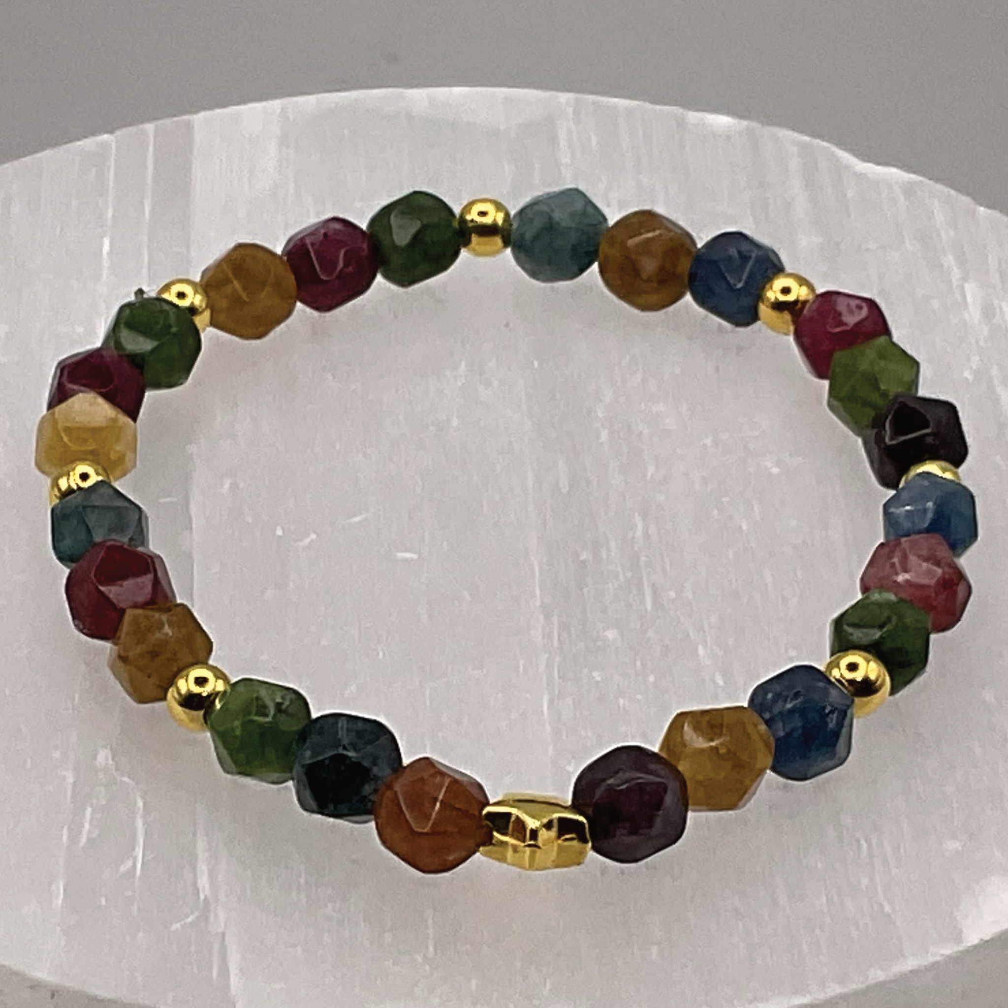 15 cm (5.9") Multi Colored Elbaite Gold Star Bracelet with Gold Spacers