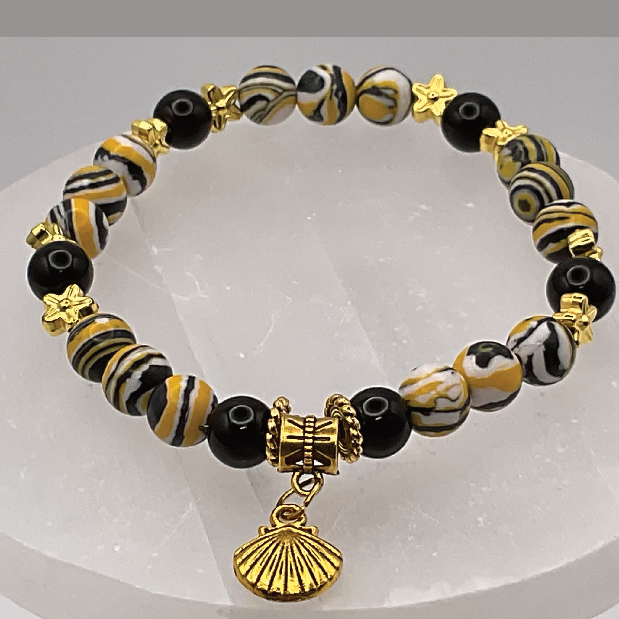 Mookaite Shell Charm Bracelet with Gold Tone Star Spacers