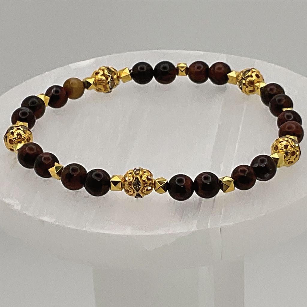 Pulsera de obsidiana caoba con espaciadores dorados