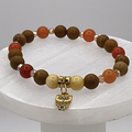 Pulsera de amuleto de búho de jaspe amarillo con espaciadores de cristal