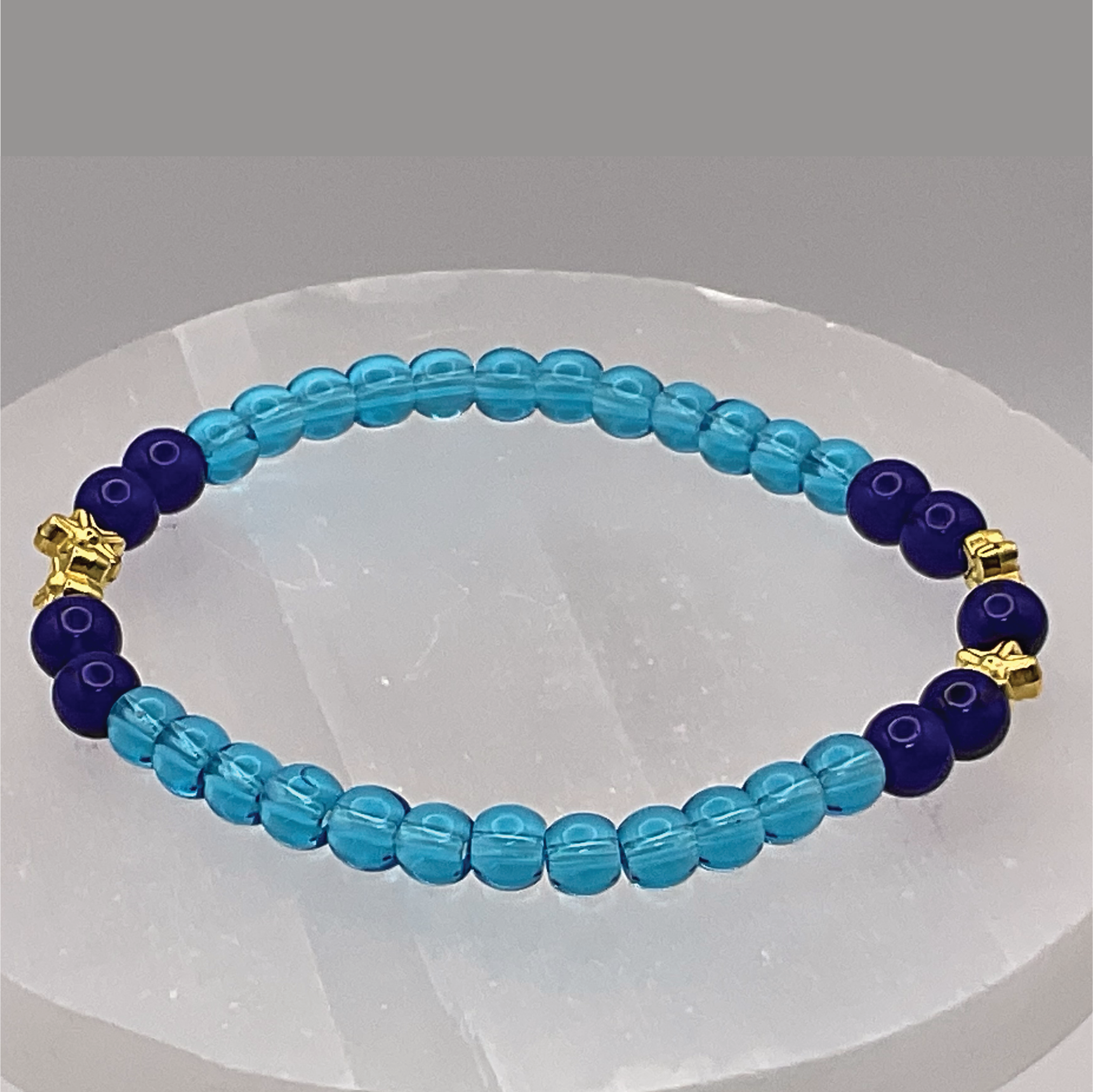 Amethyst Blue Sea Glass Bracelet with Gold Tone Spacers