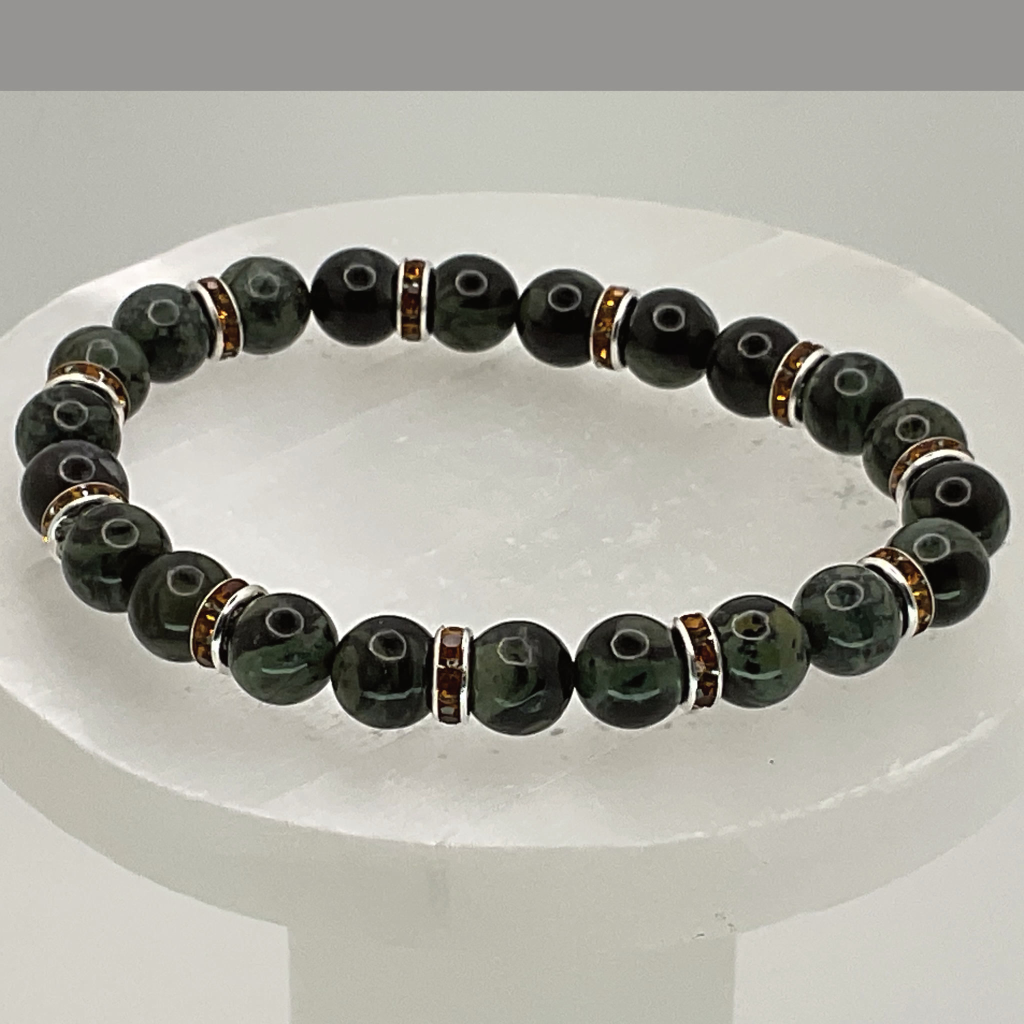 Kambaba Jasper Bracelet with Gold Crystal Silver Spacers