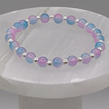 Pink Light Blue Glass Bracelet with Pearl Spacers