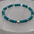 14 cm (5.5") Blue Howlite Crystal Bead Silver Heart Bracelet with Silver Spacers