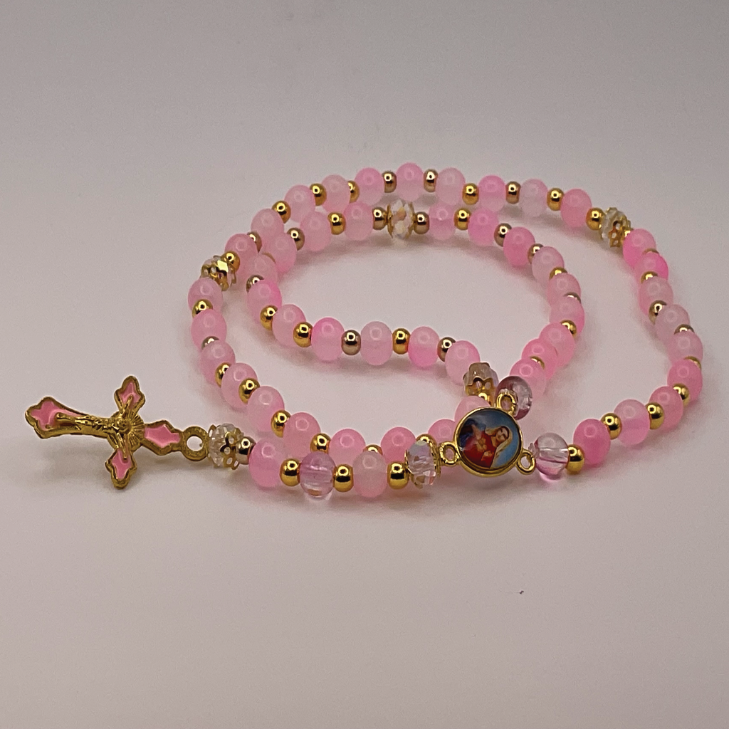 Pink Gold Small Full 5 Decade Gold Rosary