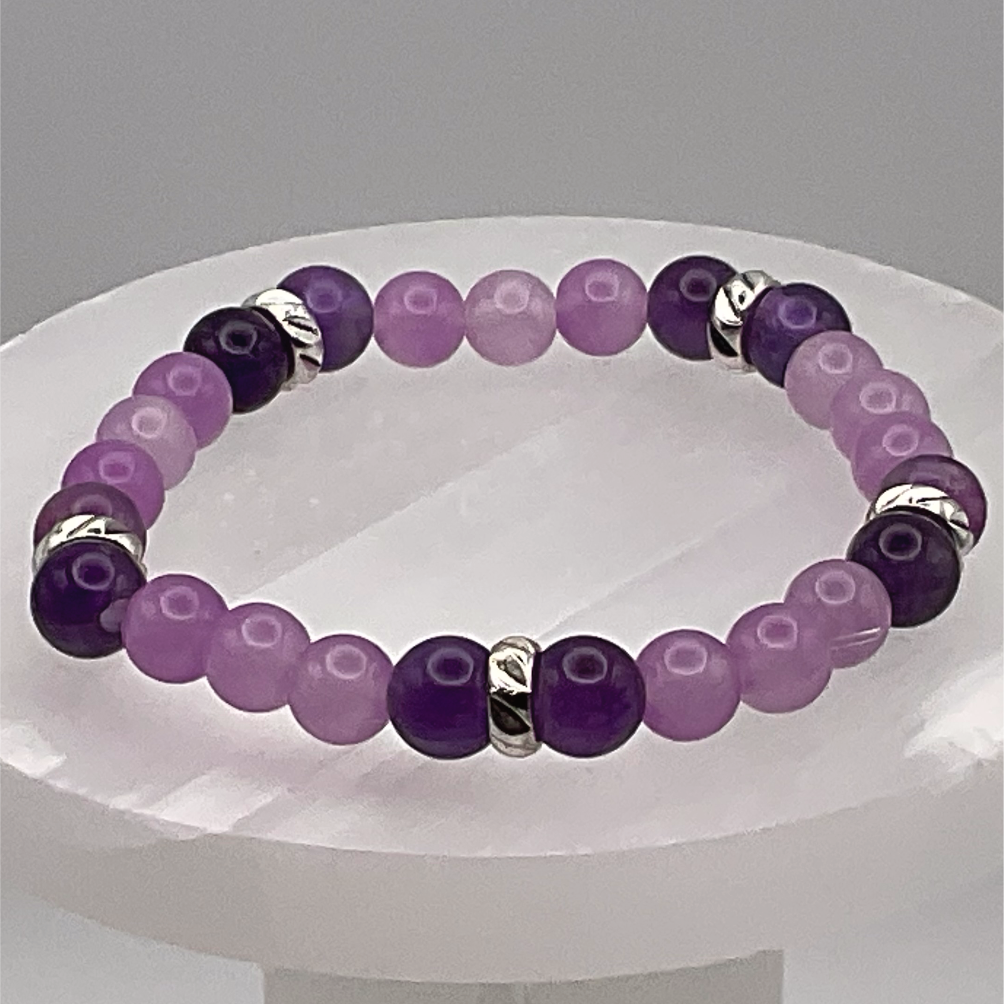Amethyst Bracelet with Silver Tone Spacers