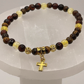 Tiger's Eye Citrine Cross Charm Bracelet with Gold Tone Spacers