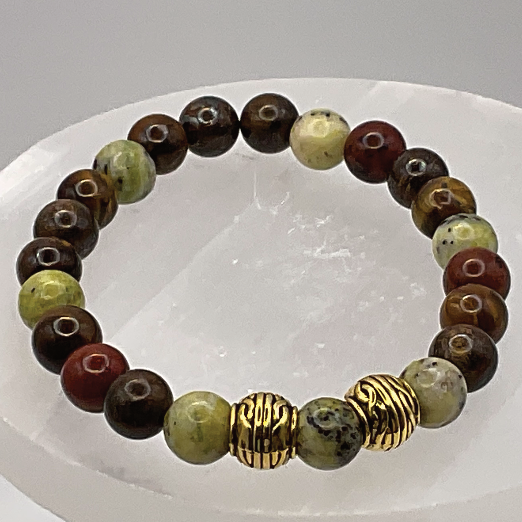 Tiger's Eye Serpentine Bracelet with Gold Tone Spacers