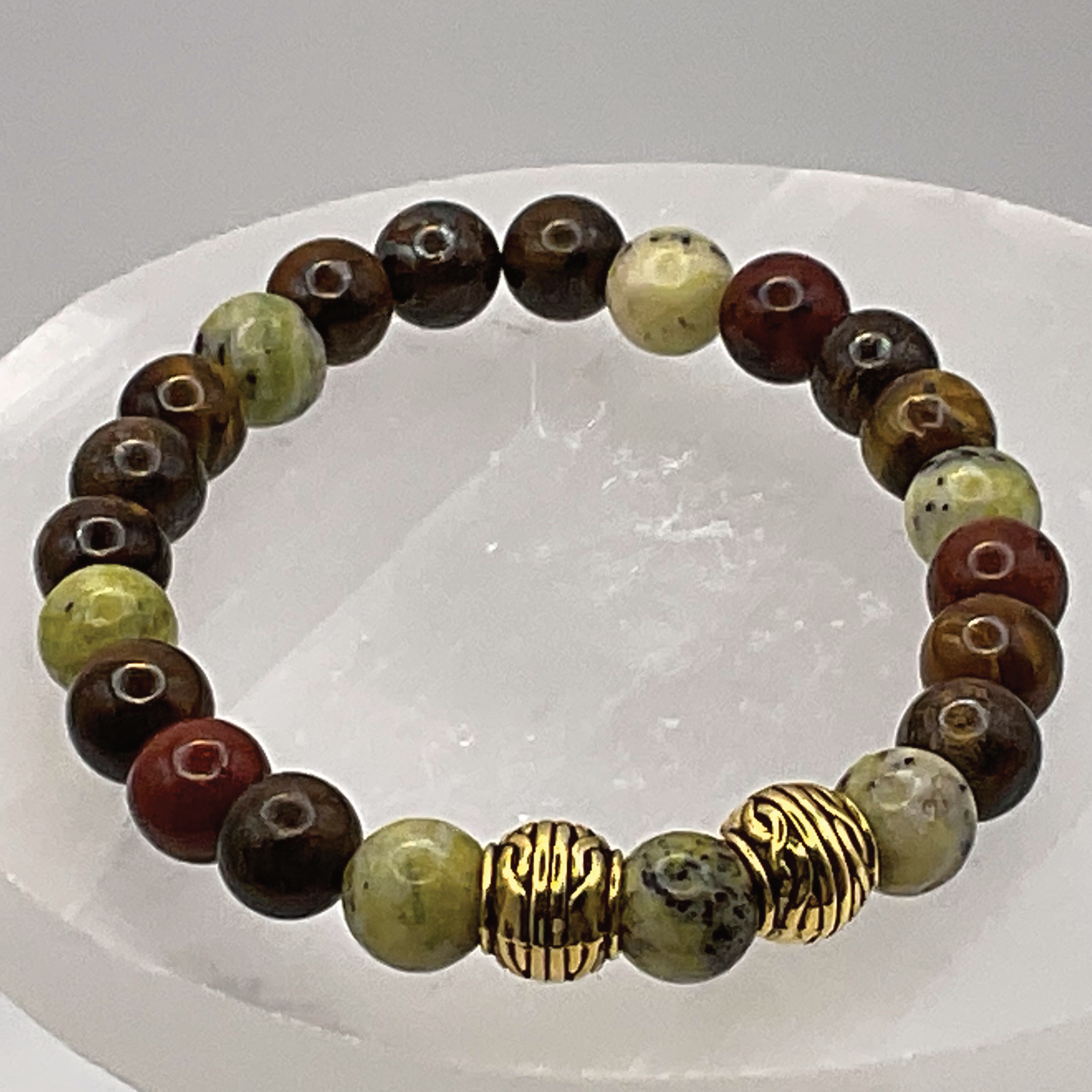 Tiger's Eye Serpentine Bracelet with Gold Tone Spacers
