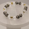 Clear Quartz Green Sodalite Bracelet with Gold Tone Heart Spacers