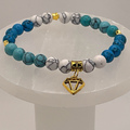 White Blue Howlite Diamond Charm Bracelet with Gold Star Spacers