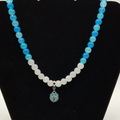 18" Multi-Blue Milky White Blue Heart Flower Charm Glass Necklace