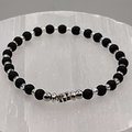 15 cm (5.9") Black Agate Clear Crystal Silver Flower Bracelet with Silver Spacers