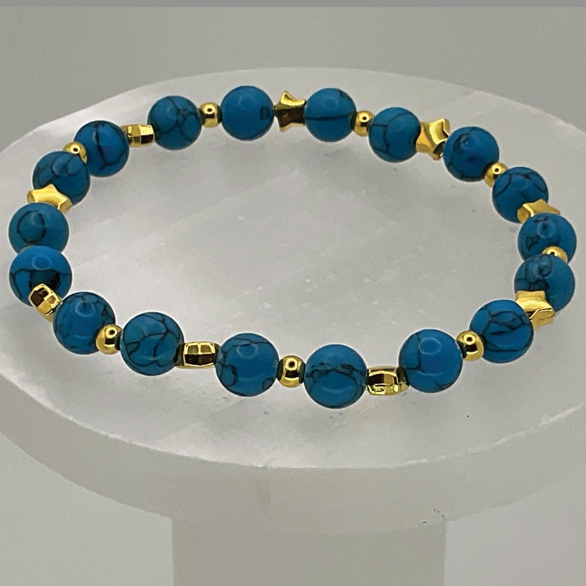 Blue Howlite Bracelet with Gold Star Spacers
