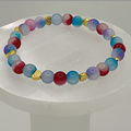 Pink Blue Dragon Vein Agate Bracelet with Gold Heart Spacers