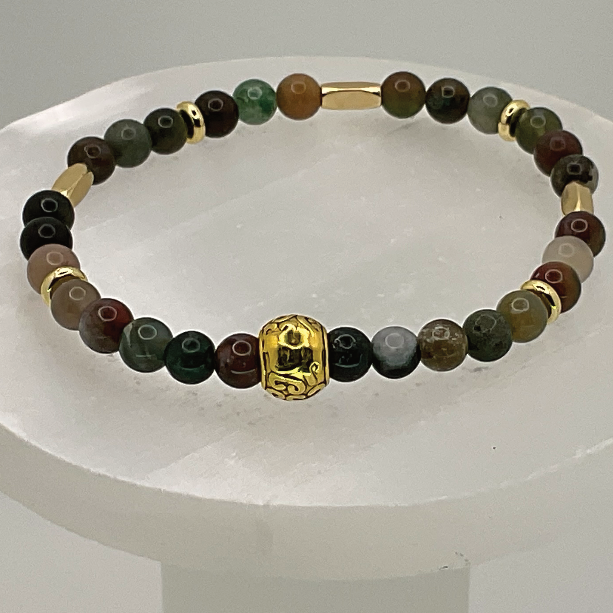 Moss Agate Bracelet with Gold Spacers
