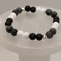 Black Agate Milky Quartz Picasso Stone Bracelet Silver Spacers