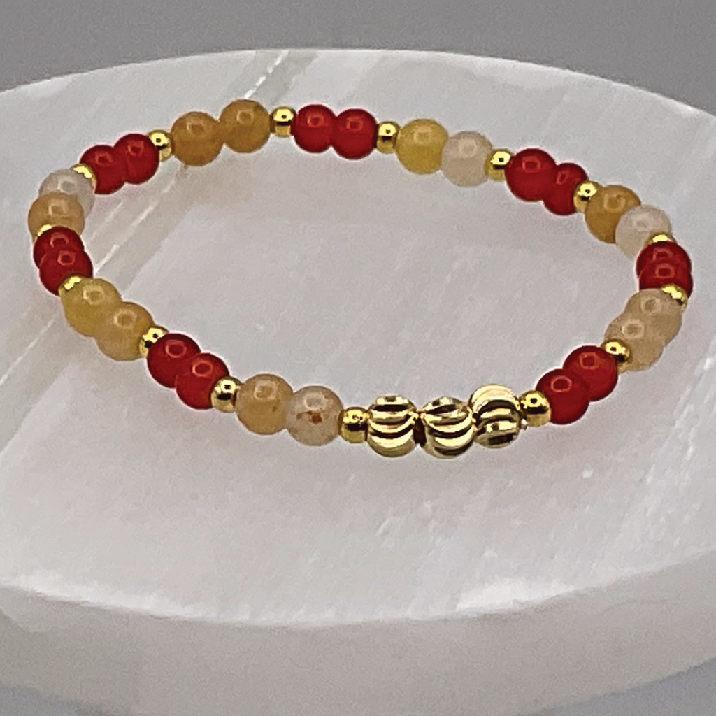 14 cm (5.5") Multi-Color Orange Bracelet with Gold Spacers