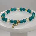 Pulsera con dije de delfín Pixiu de ágata veteada de dragón aguamarina y citrino con espaciadores de estrella dorados