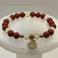 Red Jasper Clear Quartz Pixiu Symbols Peace Charm Bracelet with Gold Tone Spacers