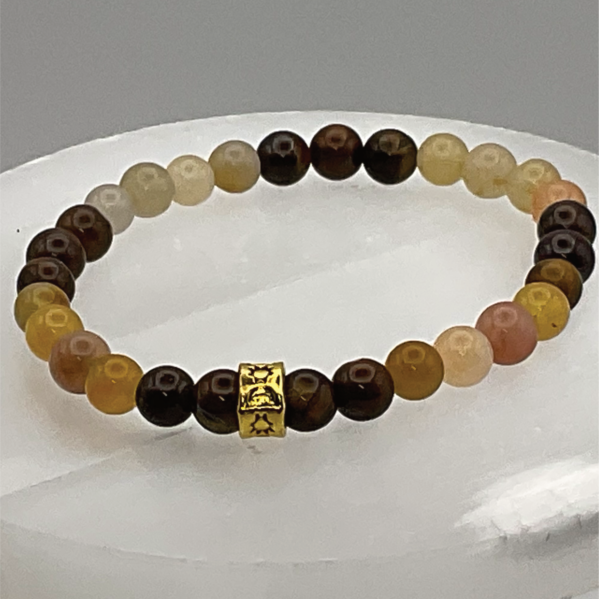 Tiger's Eye Chalcedony Bracelet with Gold Tone Spacer