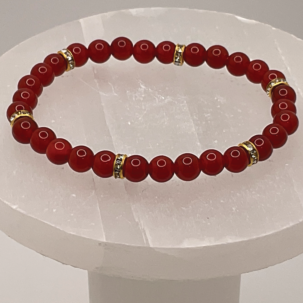 Carnelian Agate Bracelet with Gold Tone Spacers