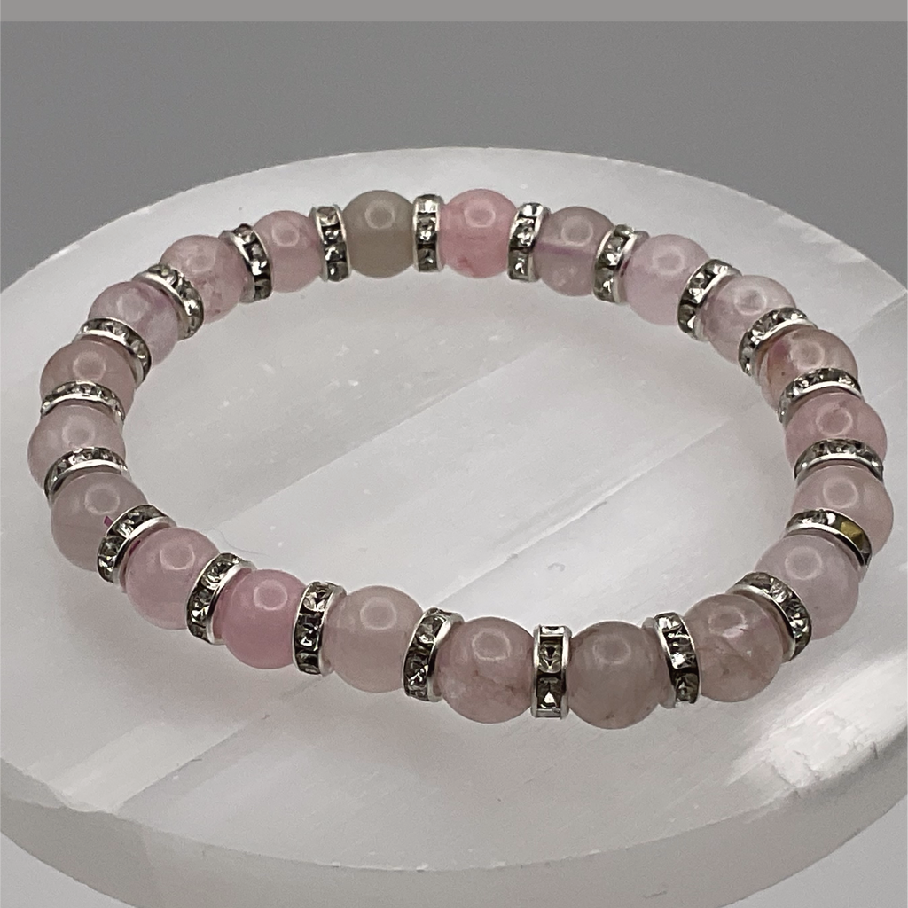 Pulsera de Cuarzo Rosa con Separadores Plateados