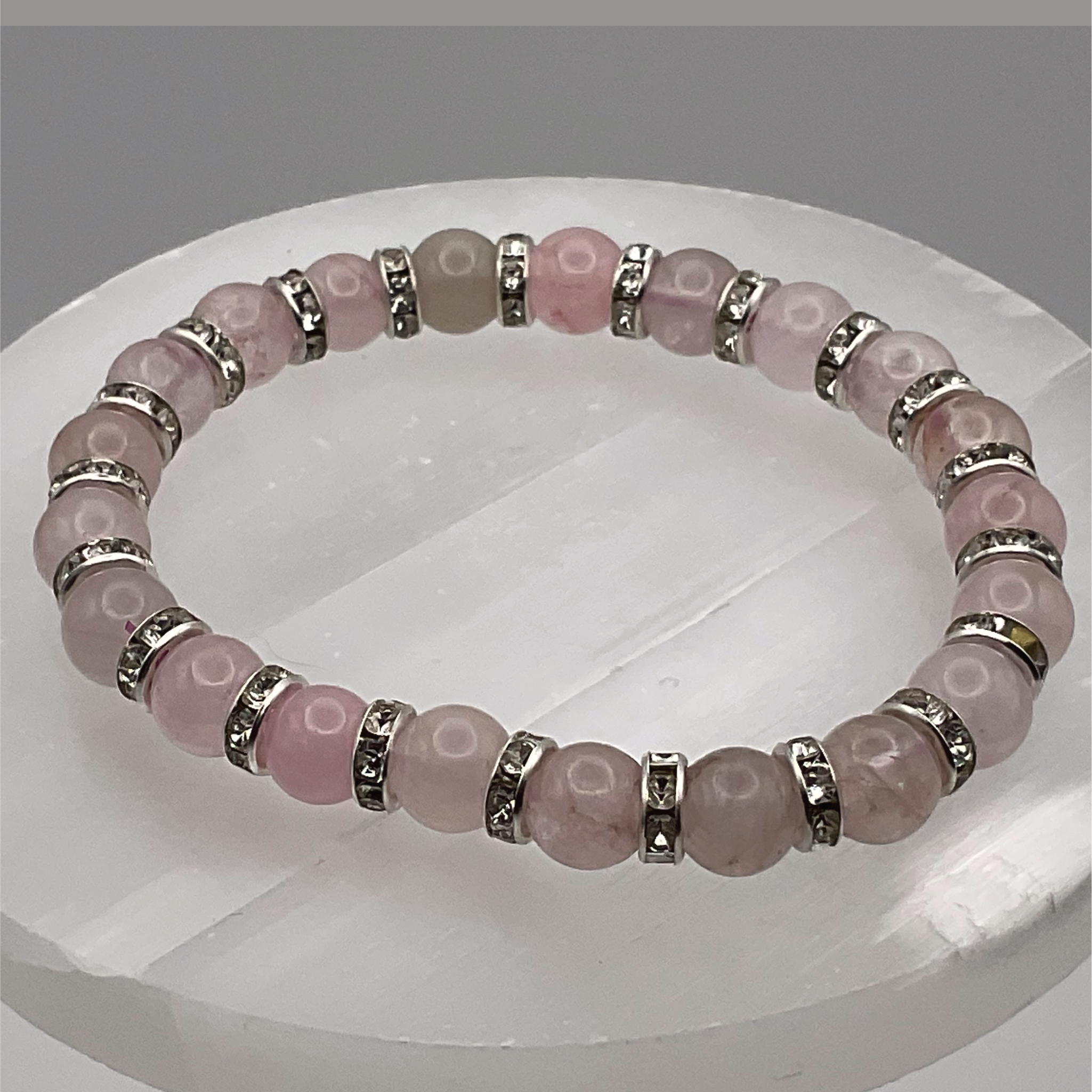 Rose Quartz Bracelet with Silver Tone Spacers