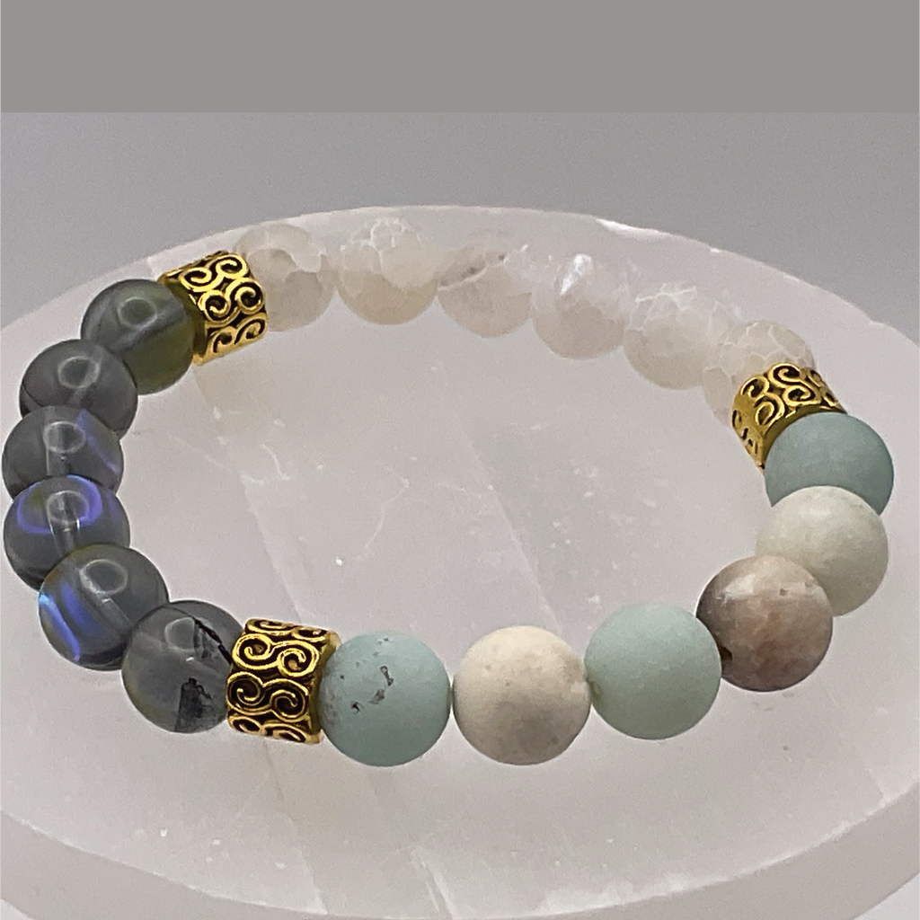 Blue Obsidian Calcite Bracelet with Dragon Vein Gold Spacers