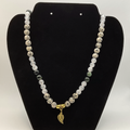 22" Tree Agate Kambamba Jasper Milky Quartz Leaf Charm Necklace with Gold Spacers