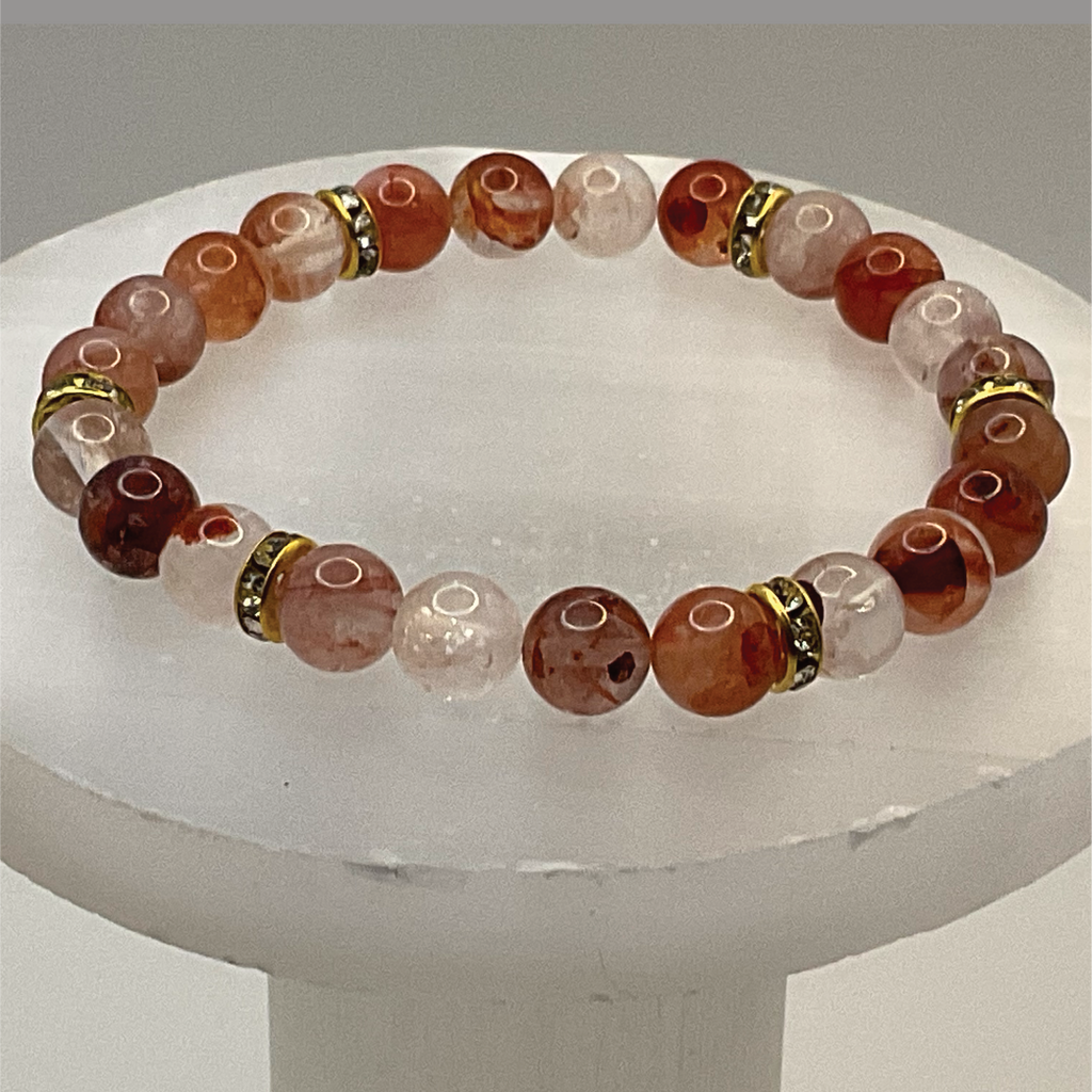 Fire Quartz Bracelet with Gold Tone Crystal Spacers