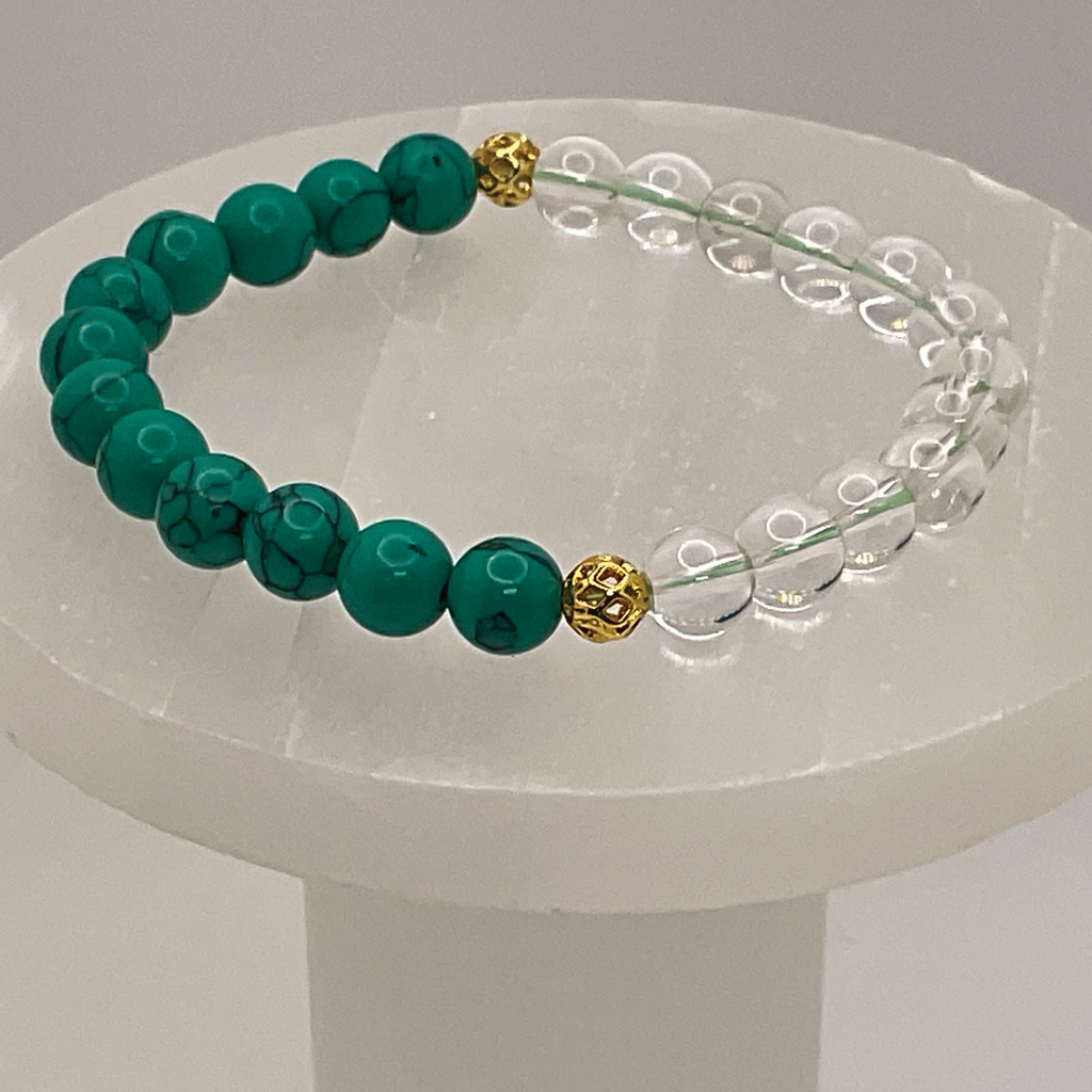 Green Howlite Clear Quartz Bracelet with Gold Spacers