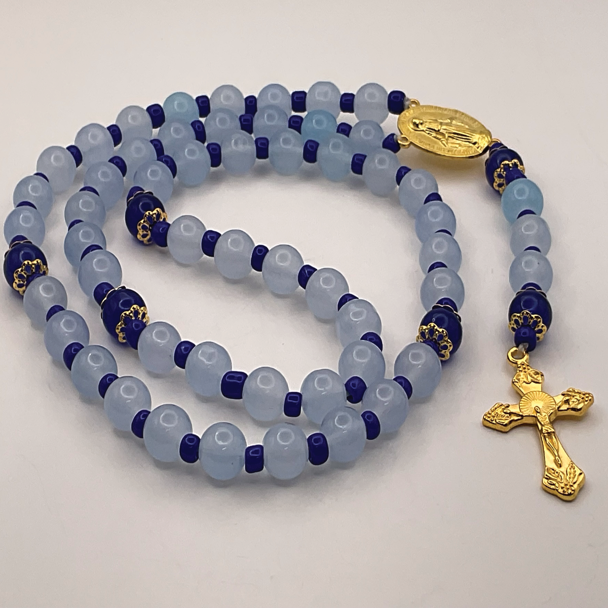 Light and Dark Blue Full 5 Decade Gold Rosary