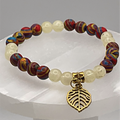 Rainbow Calsilica Prehnite Charm Bracelet with Gold Tone Leaf