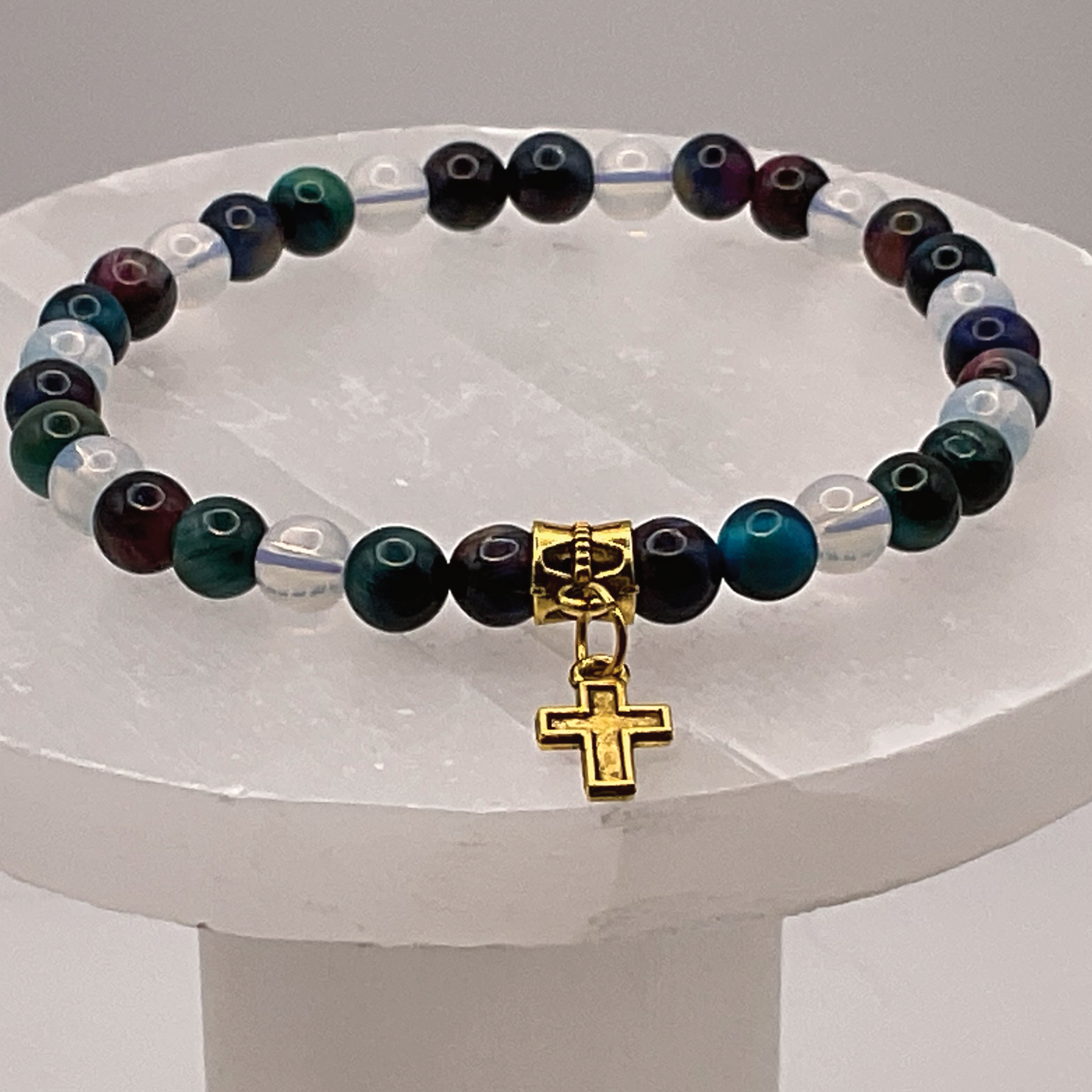 Green Dragon Vein Agate Opalite Charm Bracelet