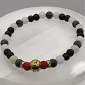Pulsera de Cuarzo Lechoso y Ágata Negra con Espaciador Tono Oro