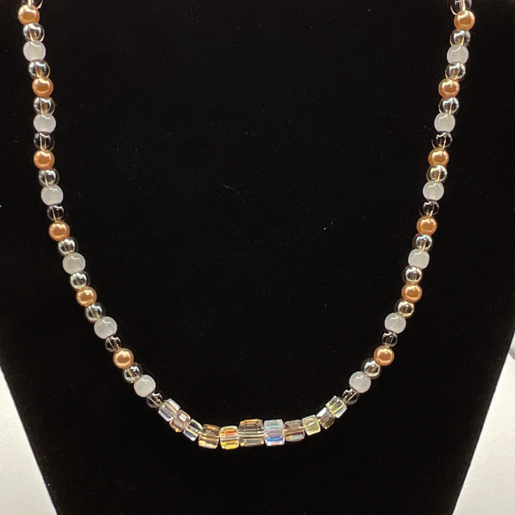 18" Clear Milky White Champagne Glass Necklace with Gold Spacers