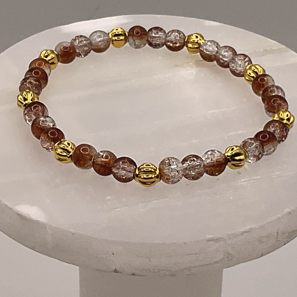 Crackle Brown Glass Bracelet with Gold Lobed Spacers