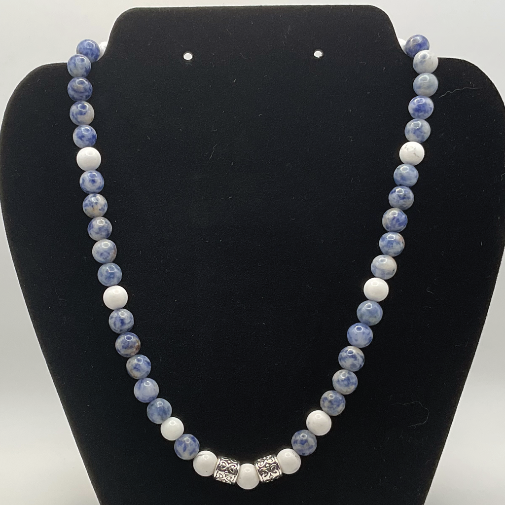 18" Sodalite Magnesite Necklace with Silver Barrel Spacers