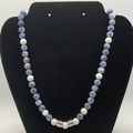 18" Sodalite Magnesite Necklace with Silver Barrel Spacers