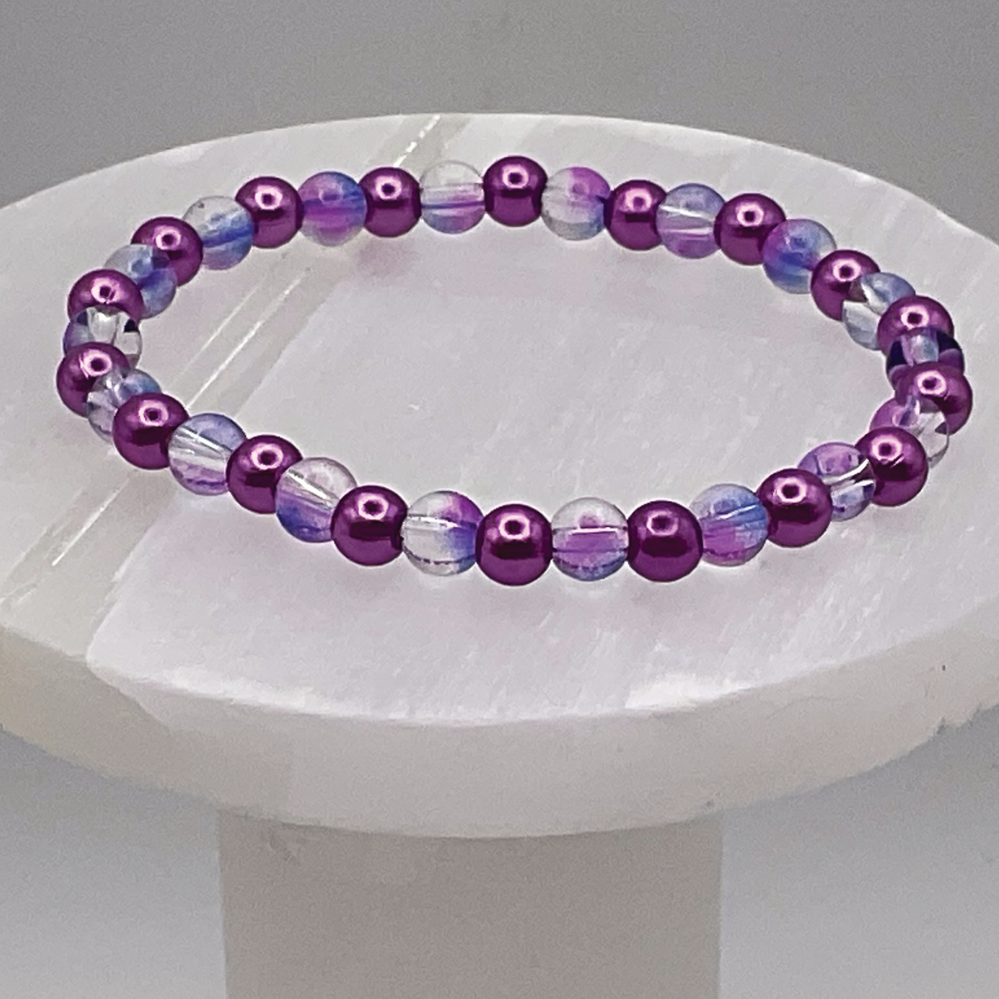 Purple and Clear Glass Bracelet