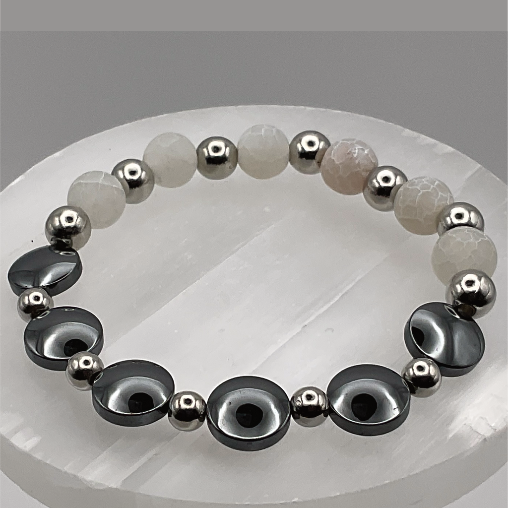 Dragon Vein Agate Onyx Bracelet with Silver Tone Spacers